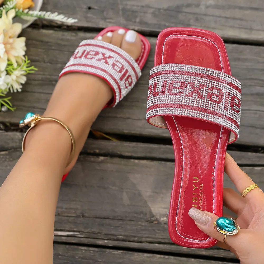 Rhinestone Open Toe Flats Sandals, image 7