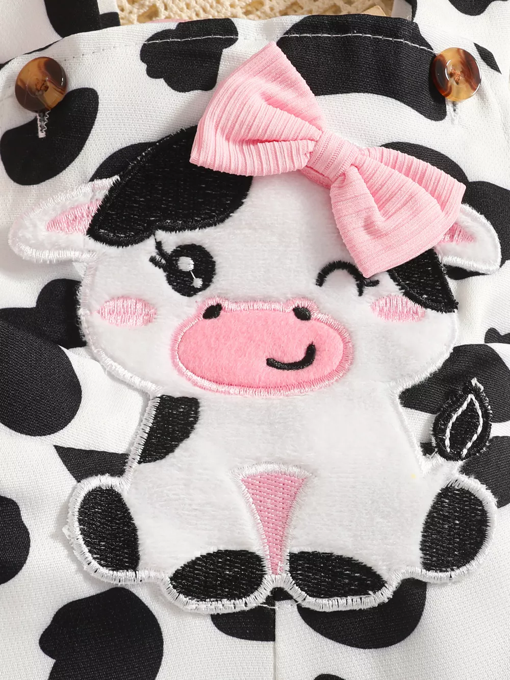 Children's Cow Print Ruffle Jumpsuit and Bodysuit Set with Headband, image 2