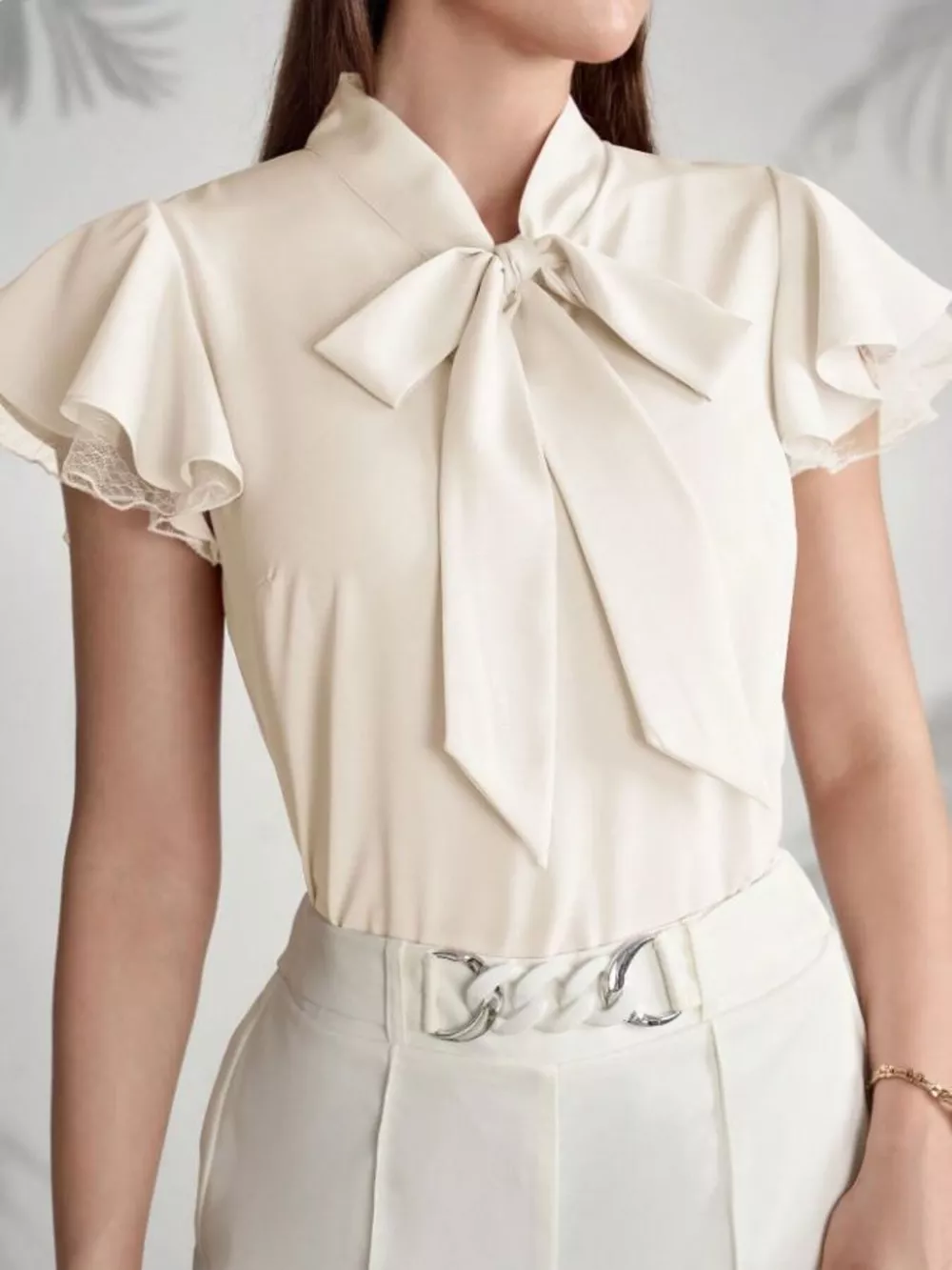 Tie-Neck Ruffle Sleeve Blouse, image 8