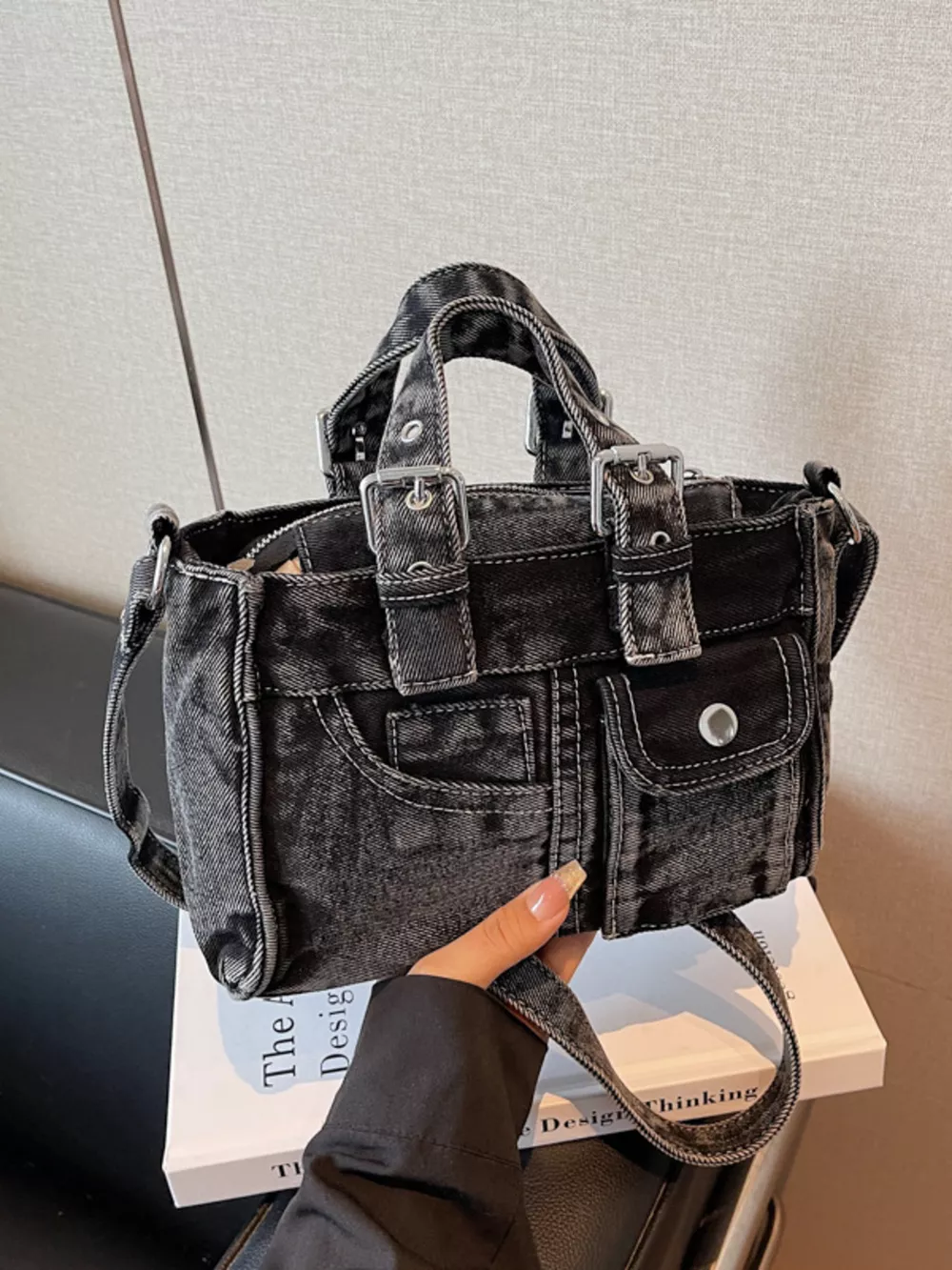 Vintage Washed Denim Crossbody Bag, image 3