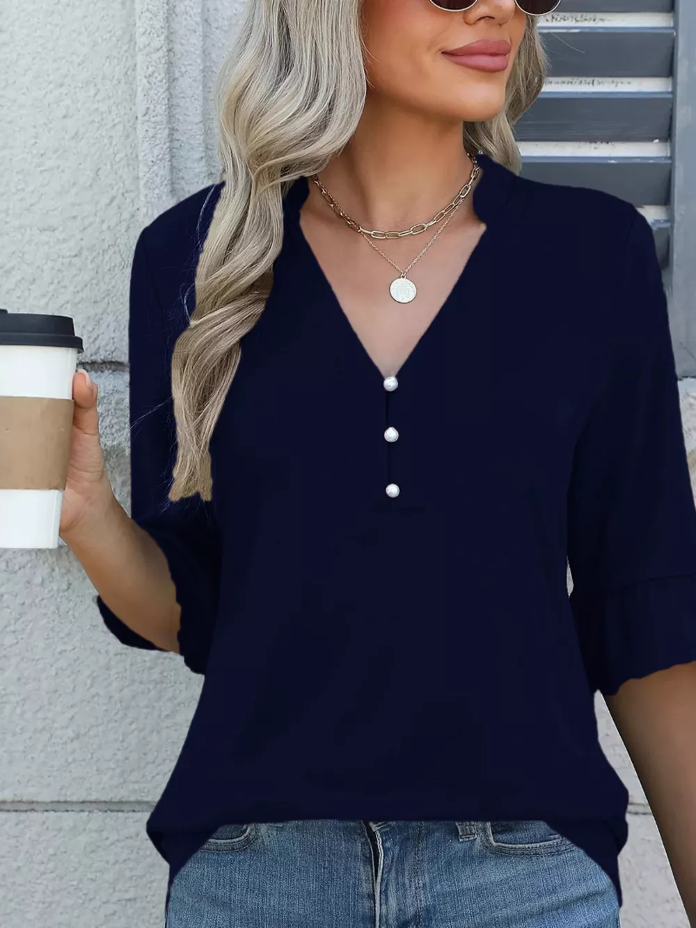 Full Size Notched Flounce Sleeve Blouse Plus Size, image 16