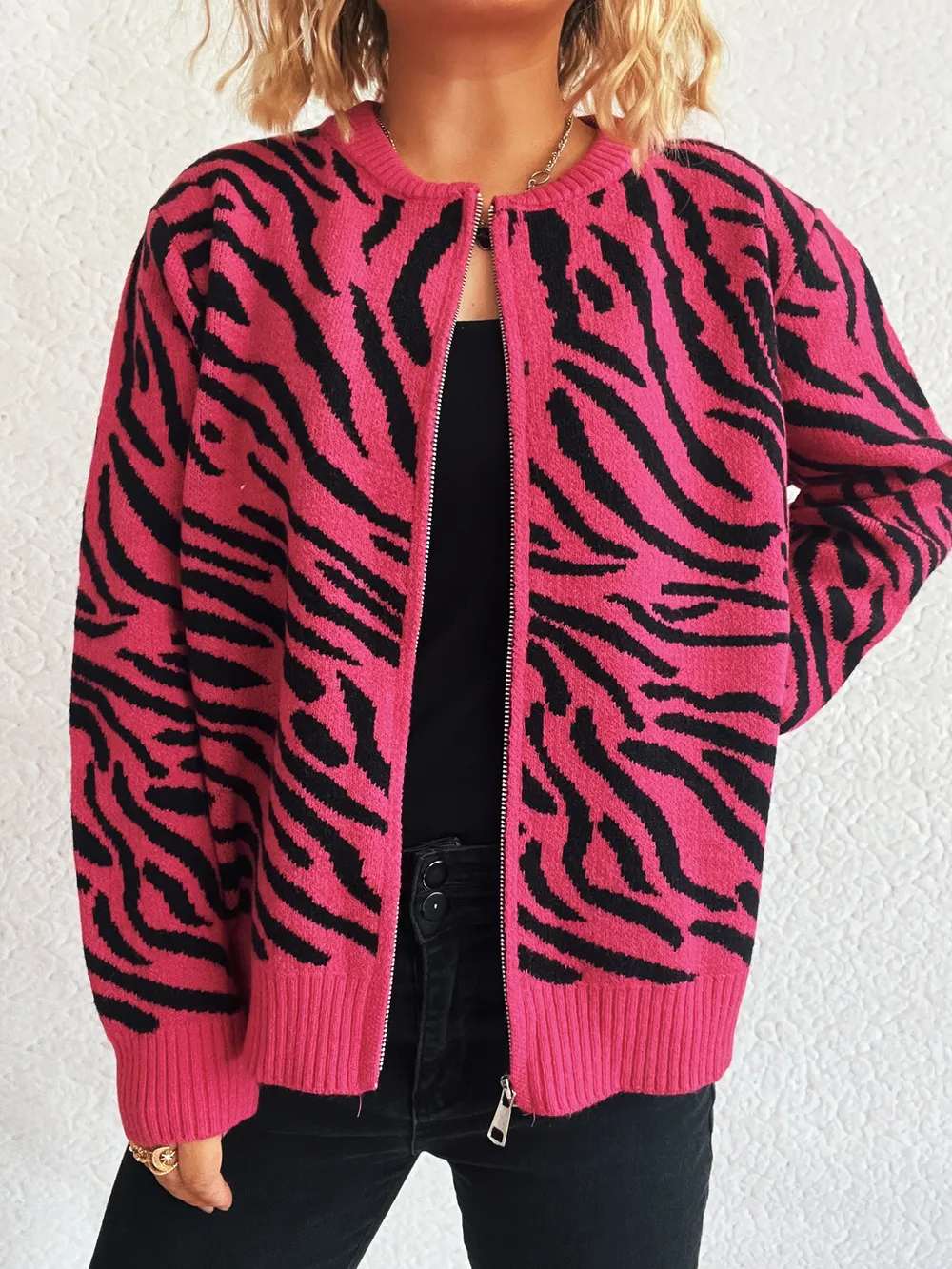 Zebra Print Zip Up Cardigan, image 24