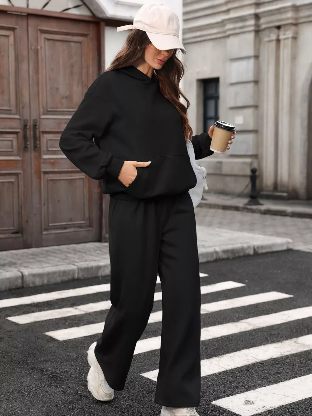 Kangaroo Pocket Hoodie and Wide-Leg Pant Set, image 9