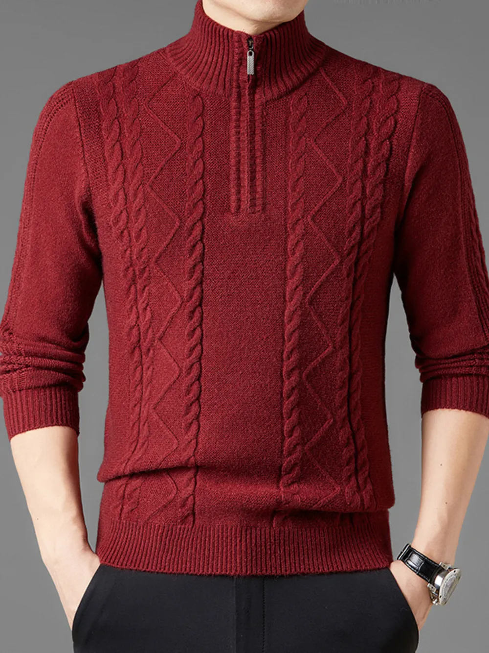 Men's Plus Size Cable Knit Quarter-Zip Sweater, image 7