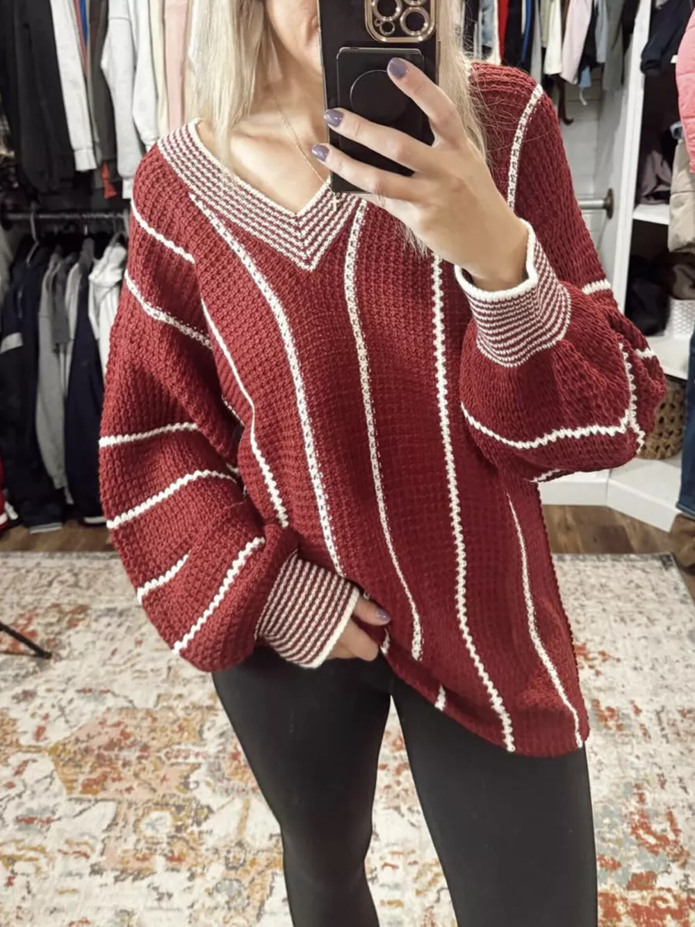 V-Neck Striped Contrast Sweater, image 9