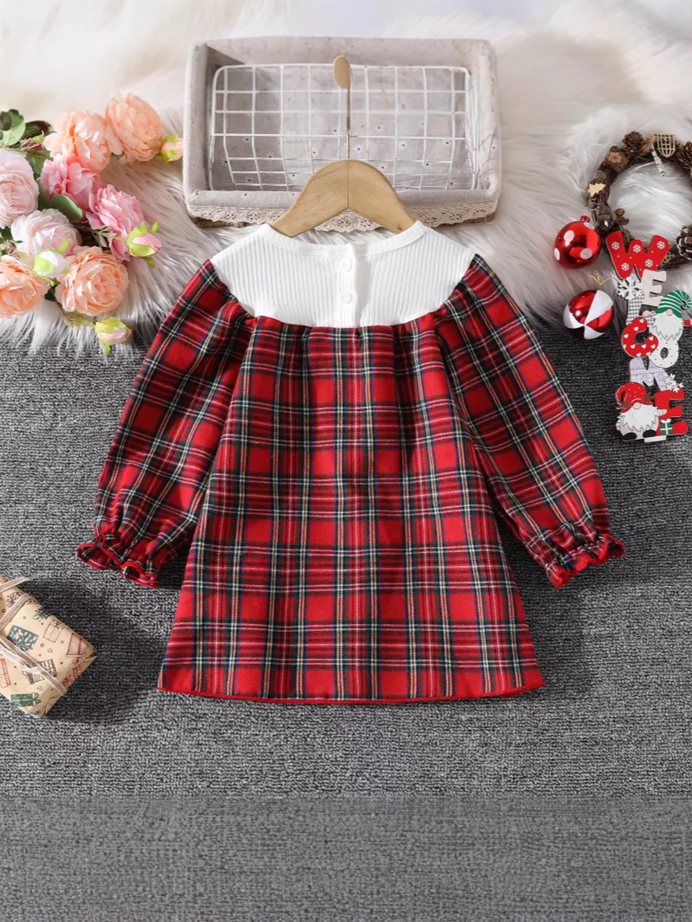 Children's Christmas Plaid Long Sleeve Dress, image 2