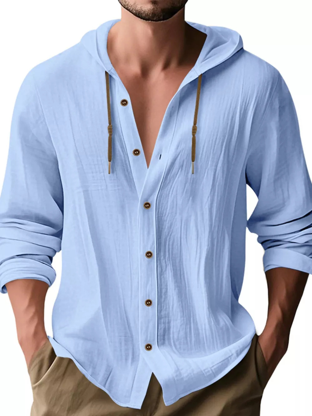 Men's Full Size Drawstring Button Up Hooded Shirt Plus Size, image 11