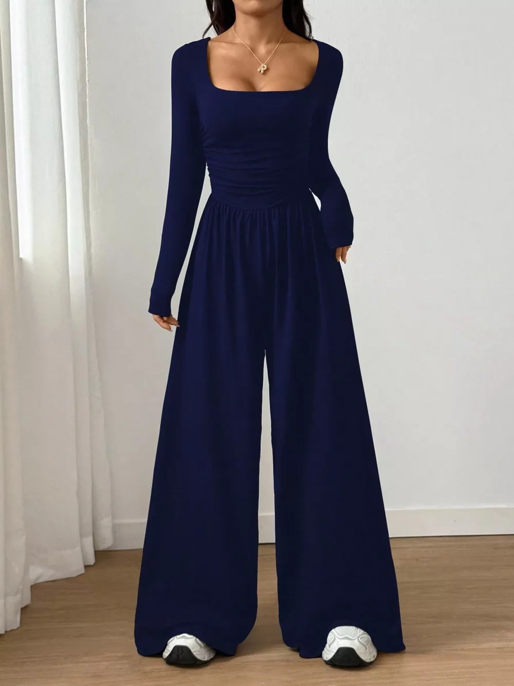 Ruched Square Neck Wide-Leg Jumpsuit, image 26