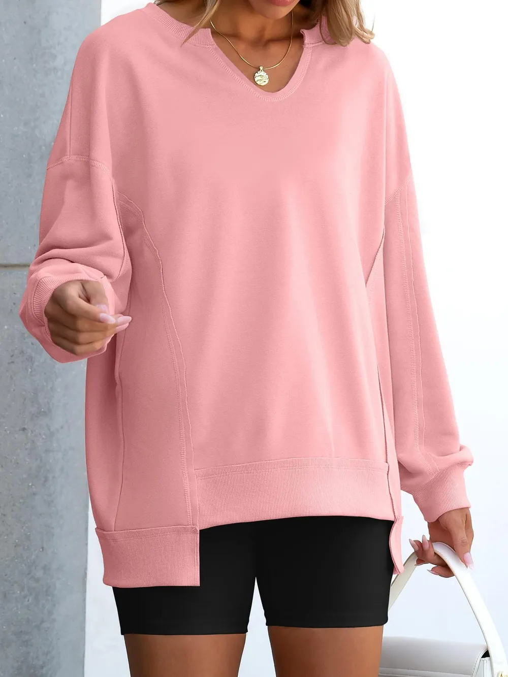 Notched Long Sleeve Oversized Sweatshirt, image 20