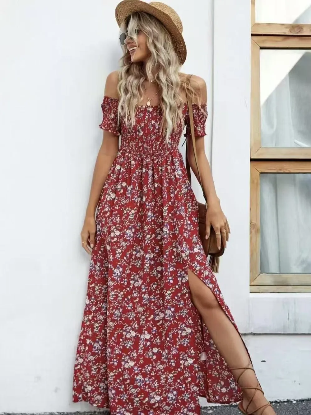 Full Size Slit Off-Shoulder Floral Midi Dress Plus Size, image 10
