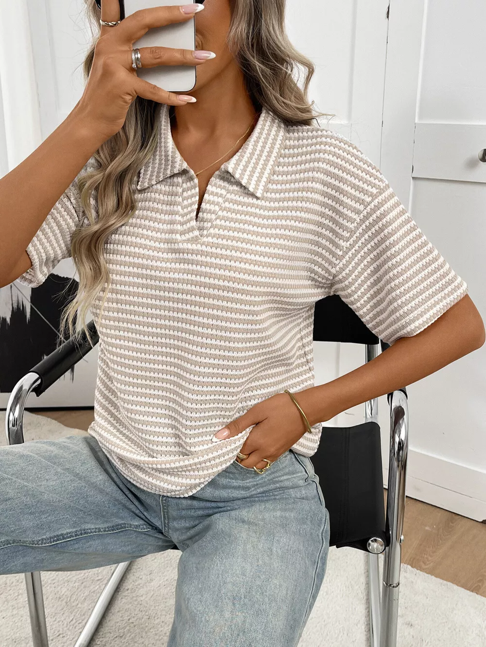Striped Knit Short Sleeve Top, image 12