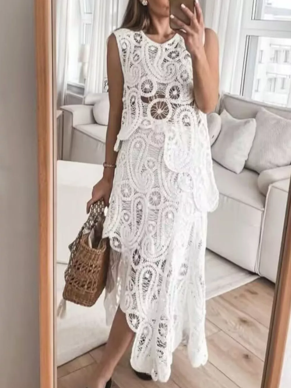 Crochet Sleeveless Tank and Skirt Set, image 10