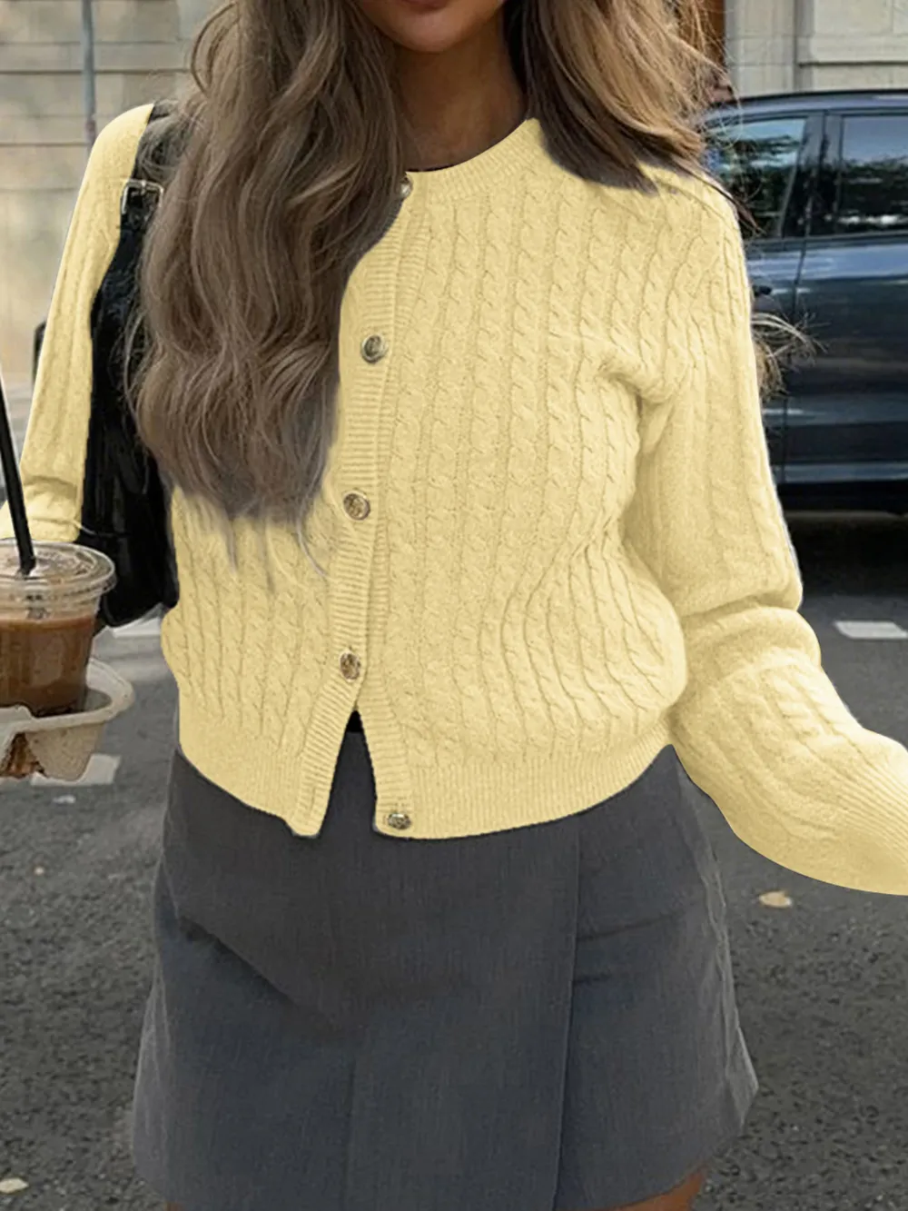 Cable Knit Button-Up Cardigan, image 12