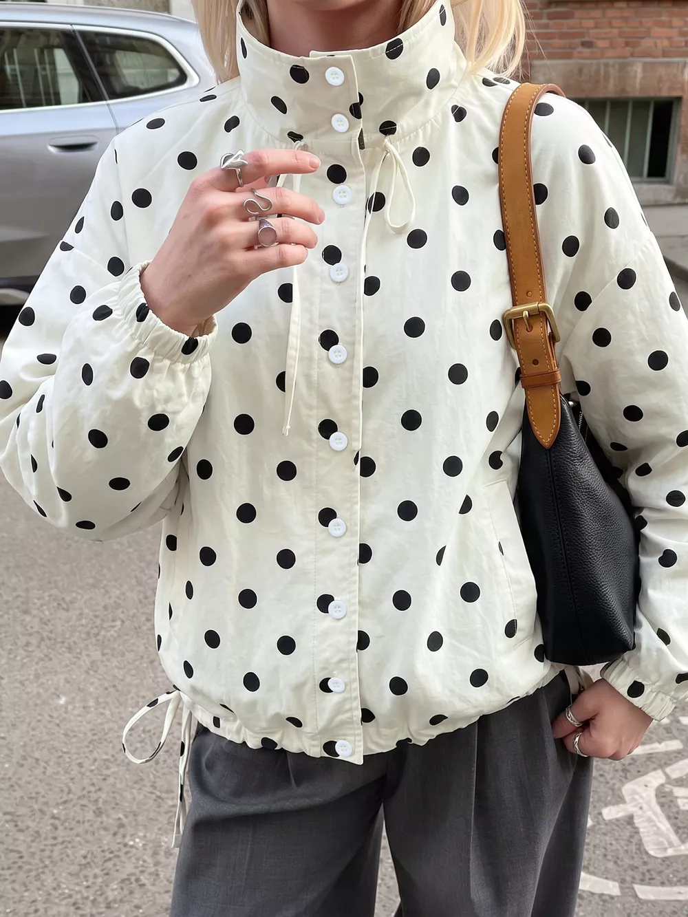 Polka Dot Stand-Collar Casual Jacket