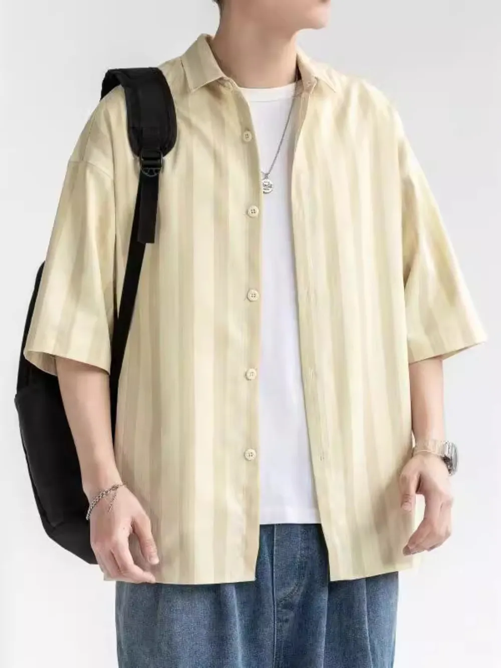 Men's Plus Size Striped Loose Fit Short Sleeve Shirt, image 4