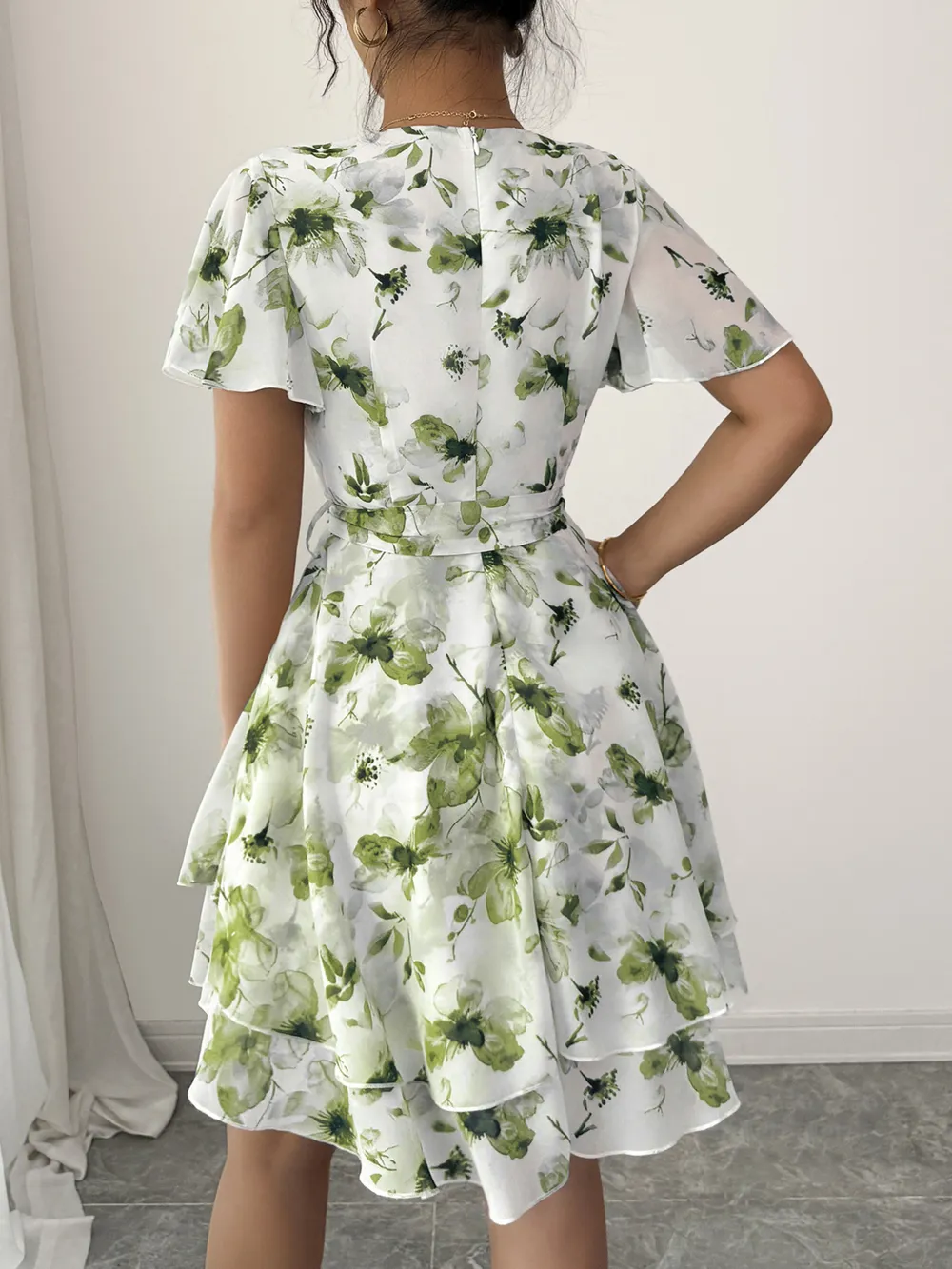 Printed Surplice Layered Mini Dress, image 7
