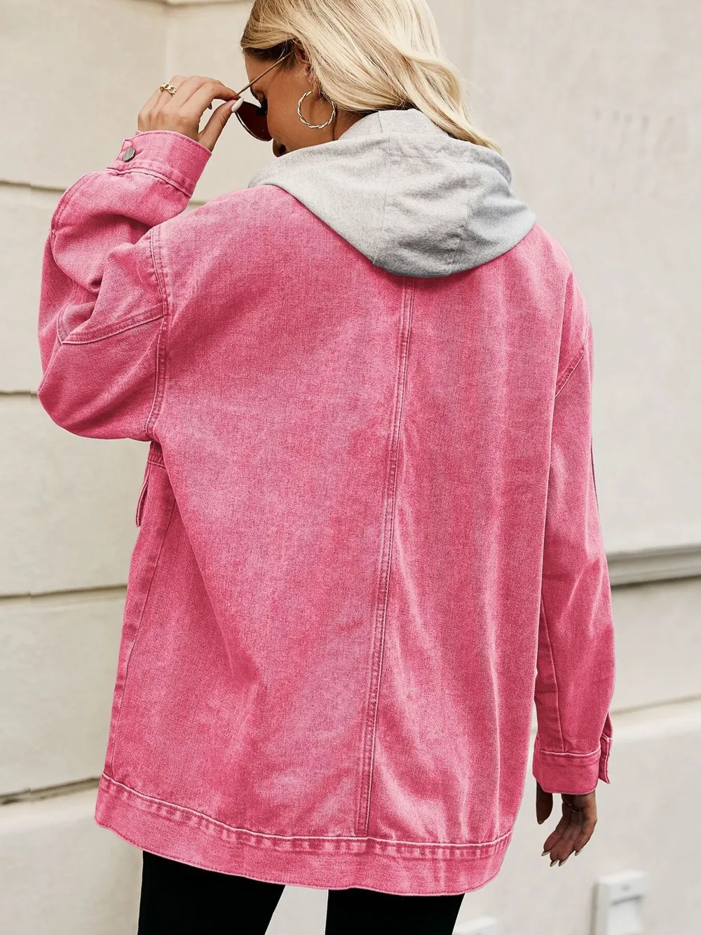 Oversized Button Up Denim Jacket with Hood, image 12
