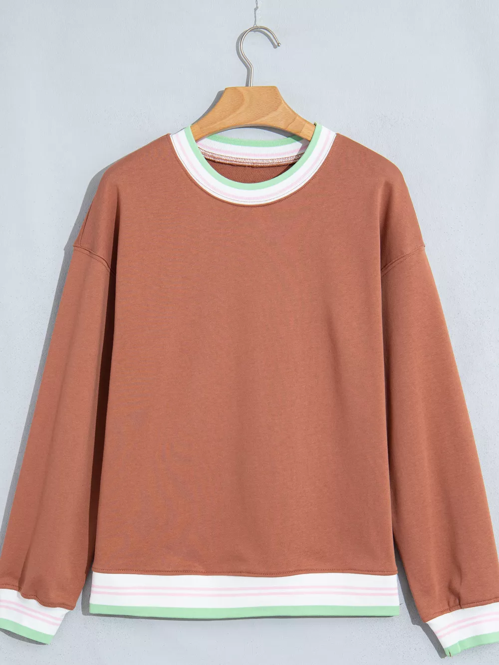 Contrast Striped Trim Baggy Pullover Sweatshirt, image 2