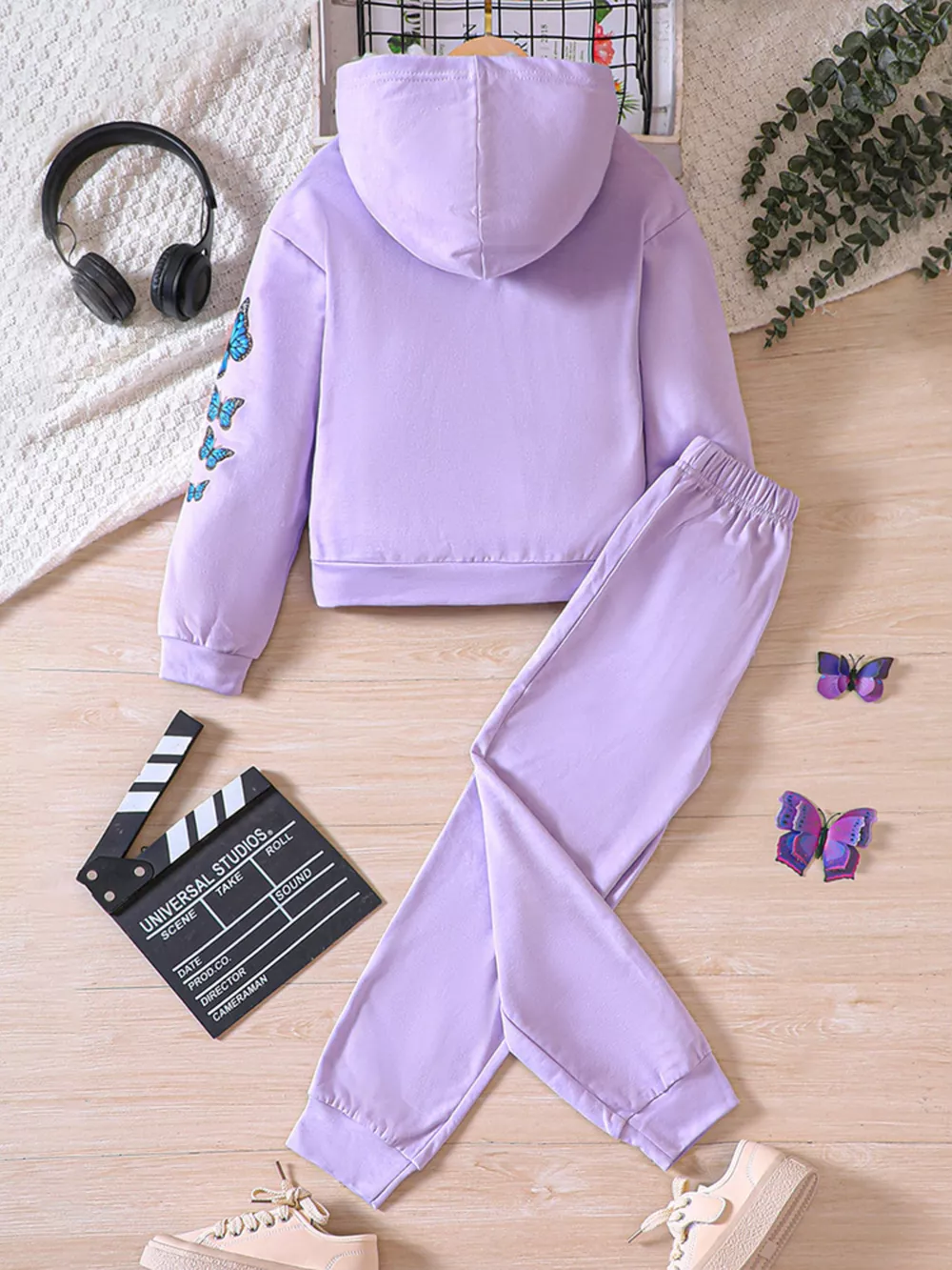 Childrens's Butterfly Print Hoodie & Pants Set, image 6