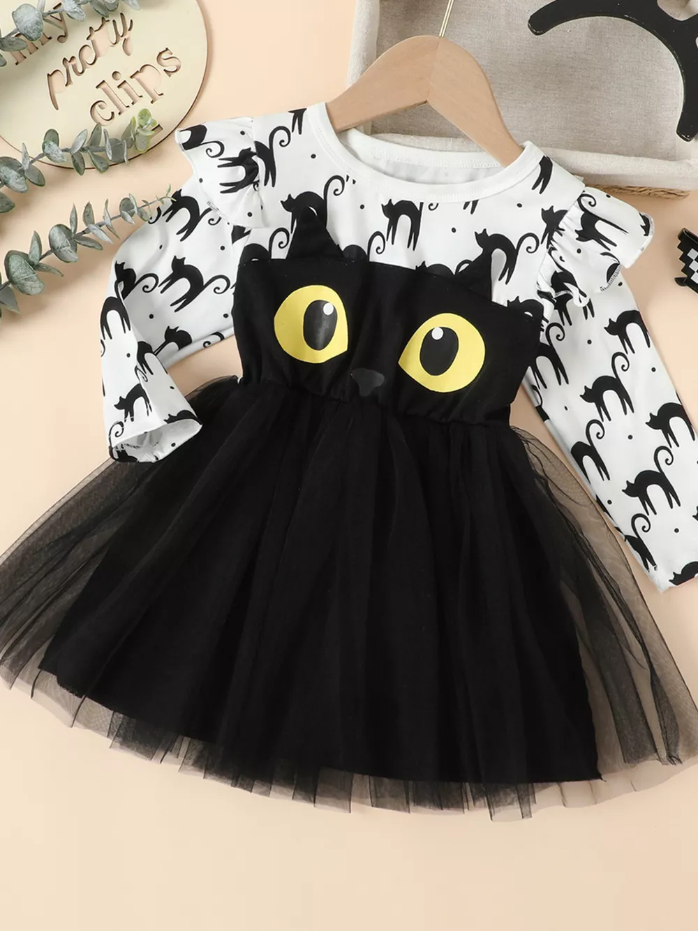 Children's Halloween Cat Eye Ruffle Tulle Dress, image 6