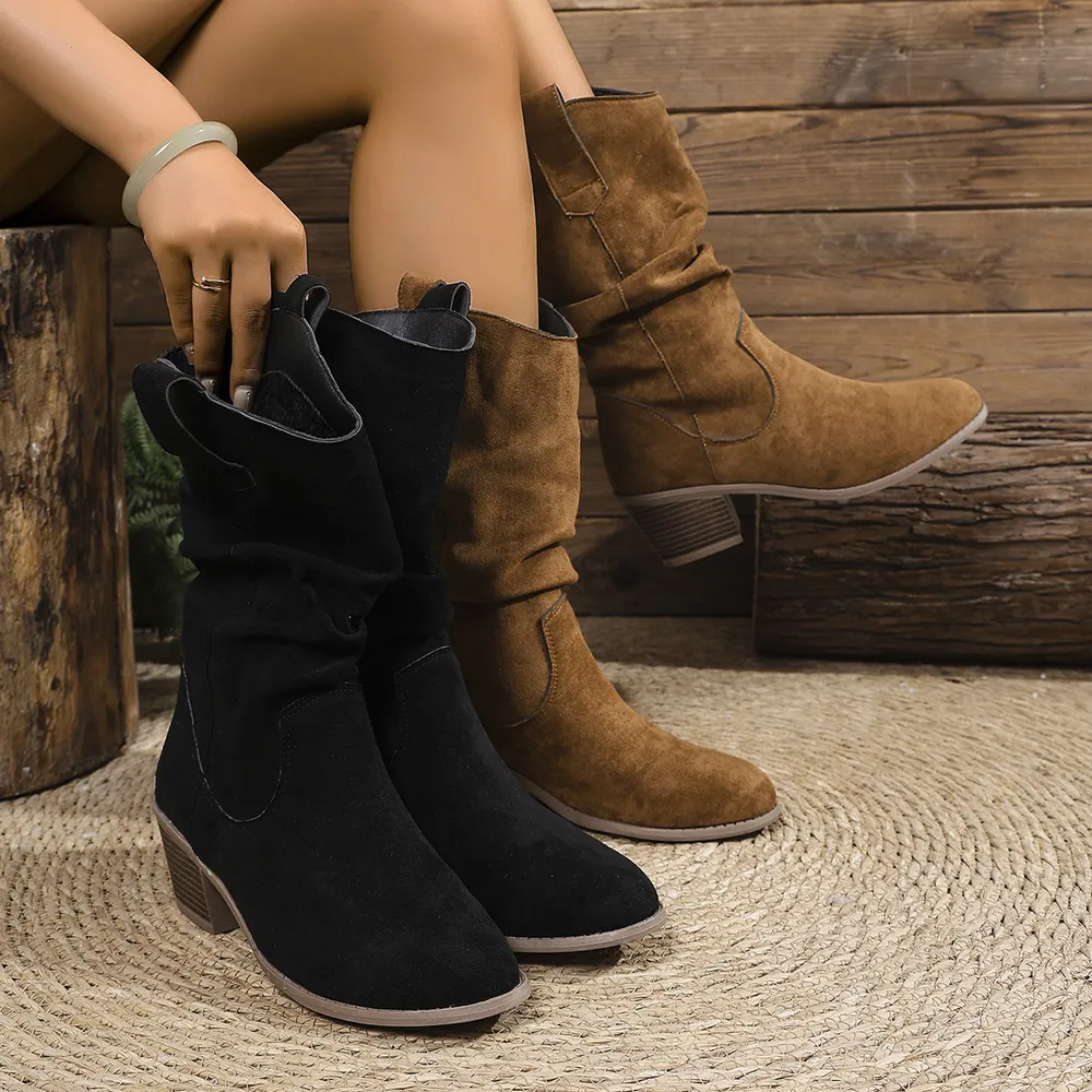 Suede Block Heels Boots, image 2
