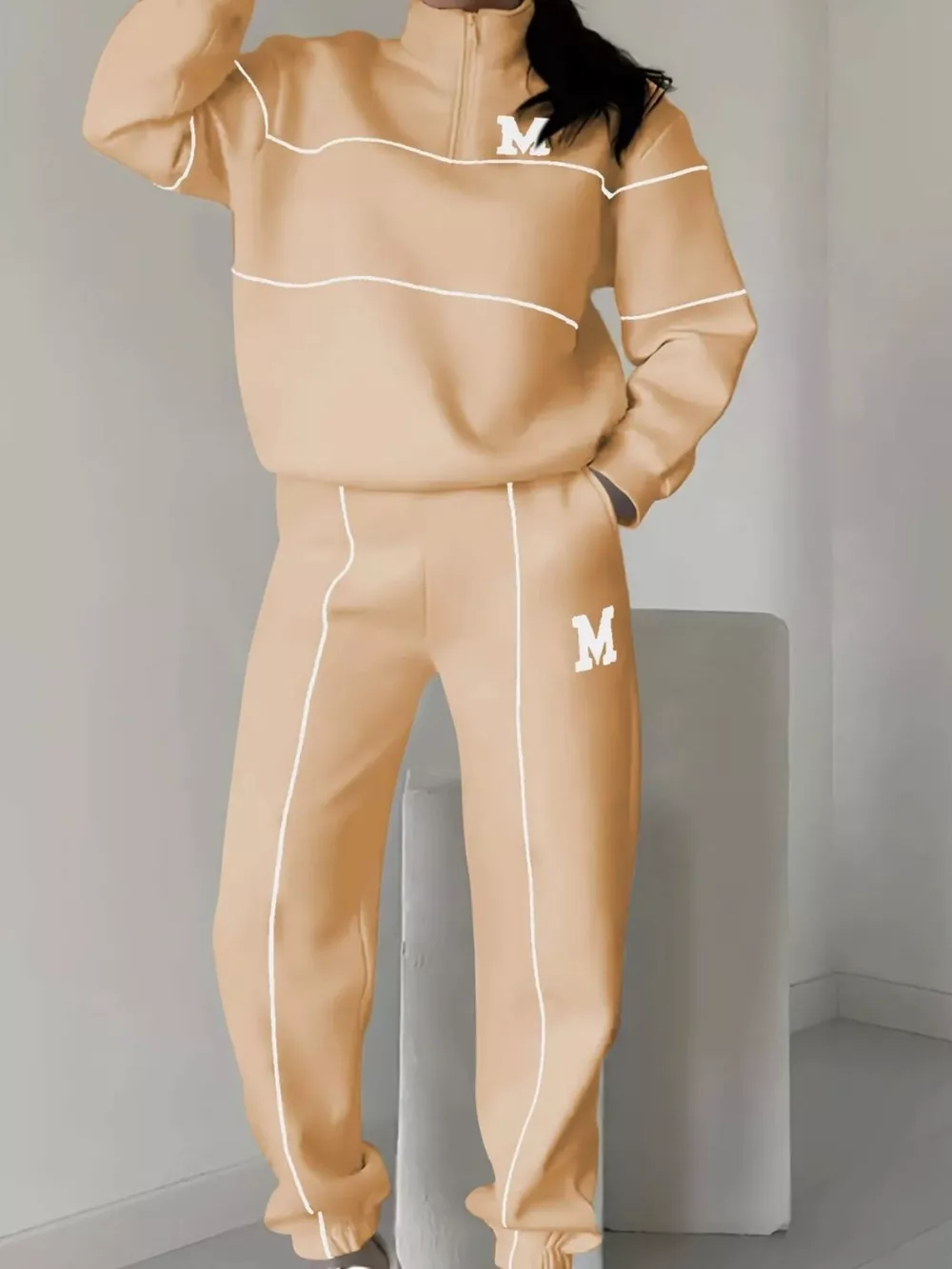 Full Size Striped Quarter Zip Top and Pants Set Plus Size, image 12