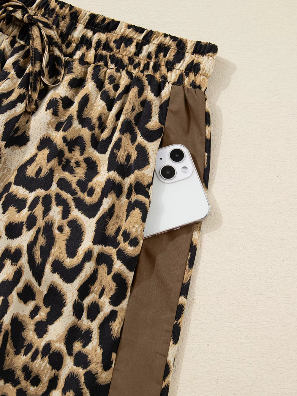 Leopard Collared 3/4 Sleeve Shirt and Loose Pants Two Piece Outfit Set, image 6