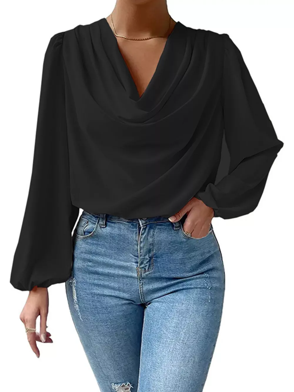Full Size Cowl Neck Balloon Sleeve Blouse Plus Size, image 11