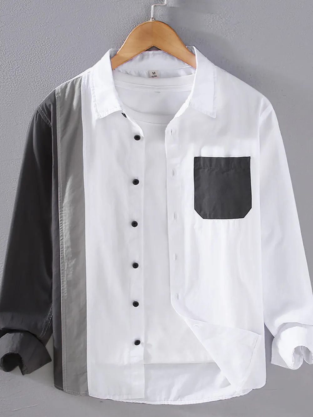 Men's Plus Size Color Block Long Sleeve Shirt, image 2