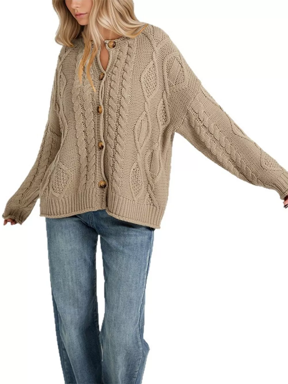 Cable-Knit Button-Down Cardigan, image 9