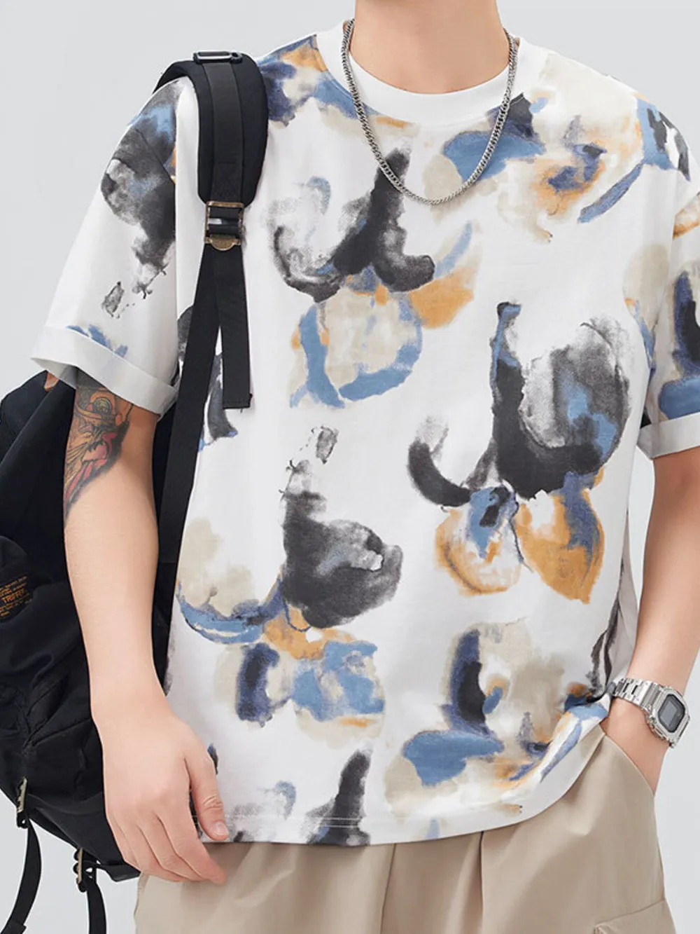 Men's Plus Size Contrast Round Neck Short Sleeve T-Shirt, image 5