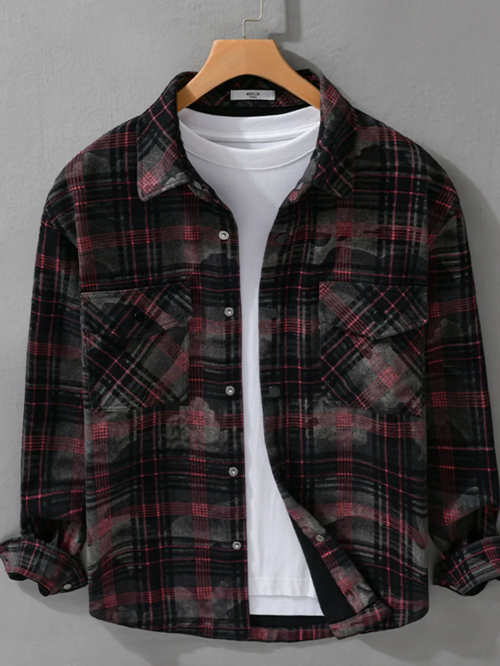 Men's Plus Size Plaid Button Up Long Sleeve Shirt, image 2