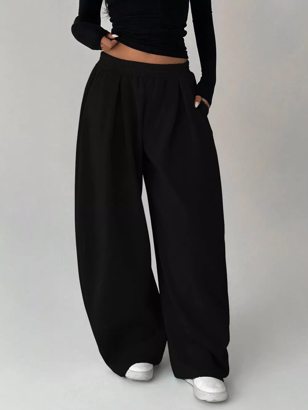Elastic Waist Wide-Leg Sweatpants, image 10