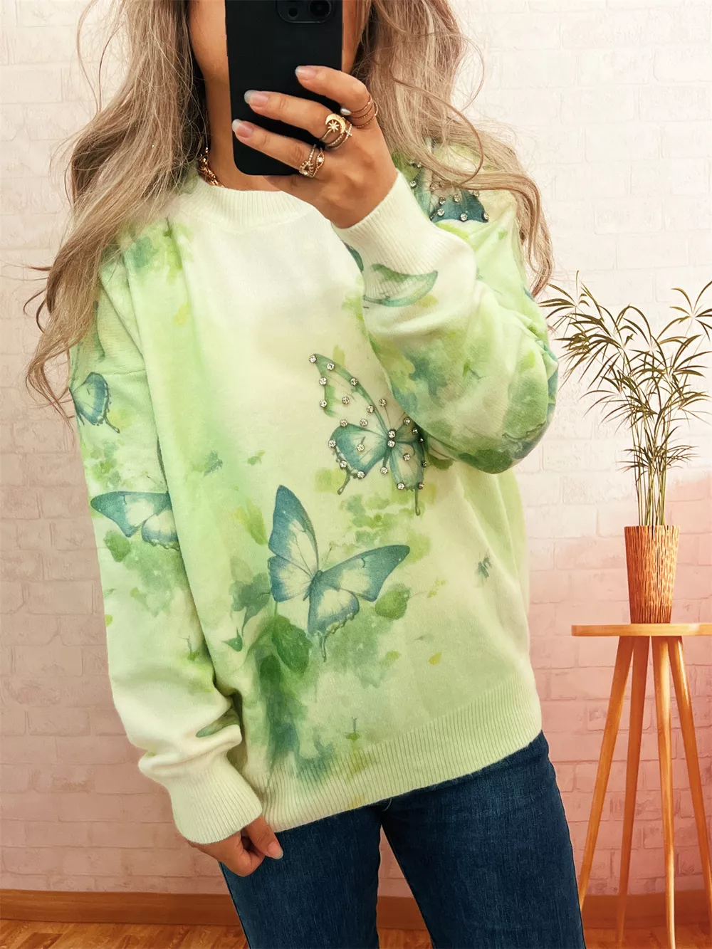 Butterfly Round Neck Lightweight Sweater, image 4