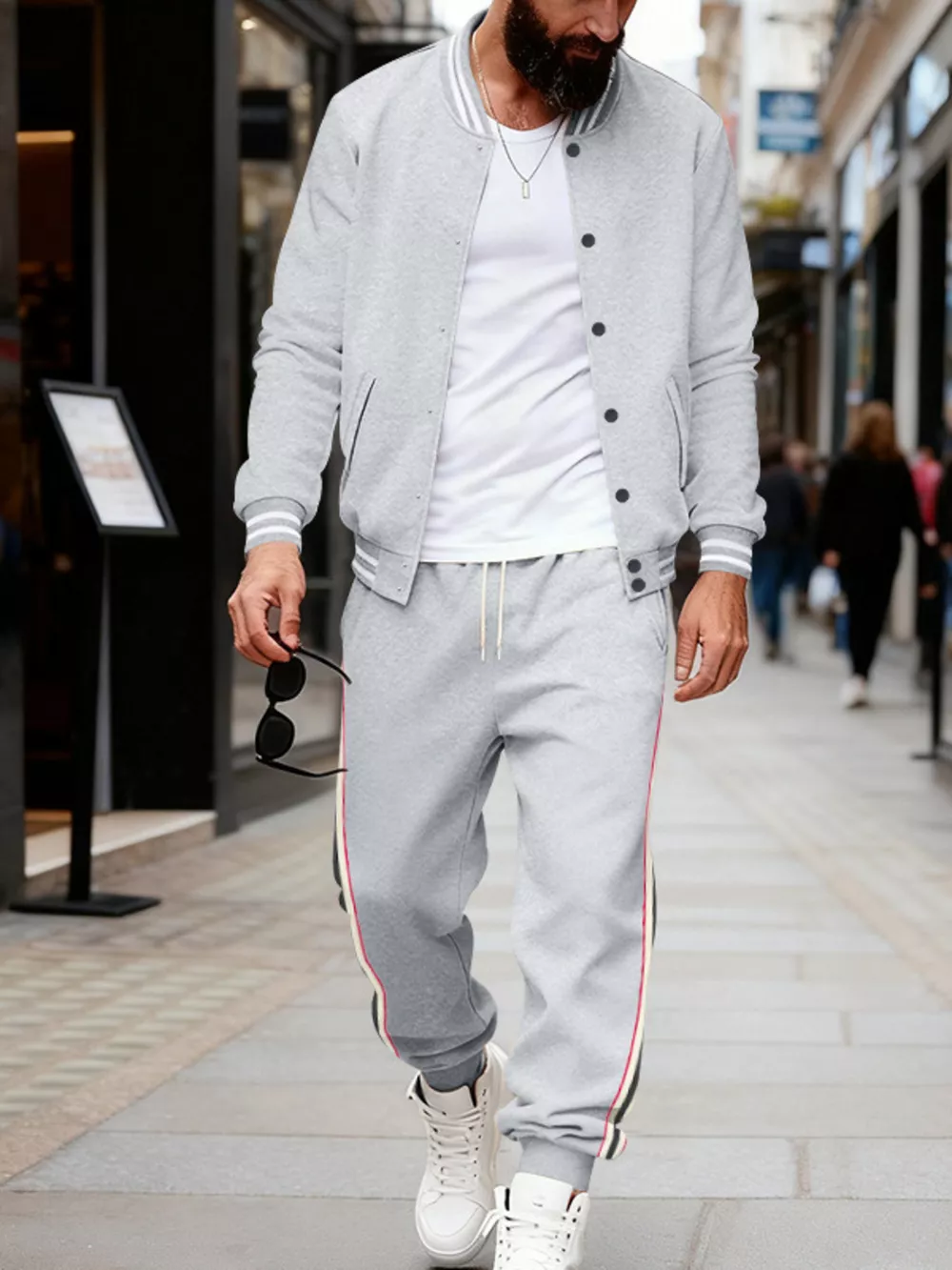 Men's Full Size Striped Snap Down Top and Pants Set Plus Size, image 12