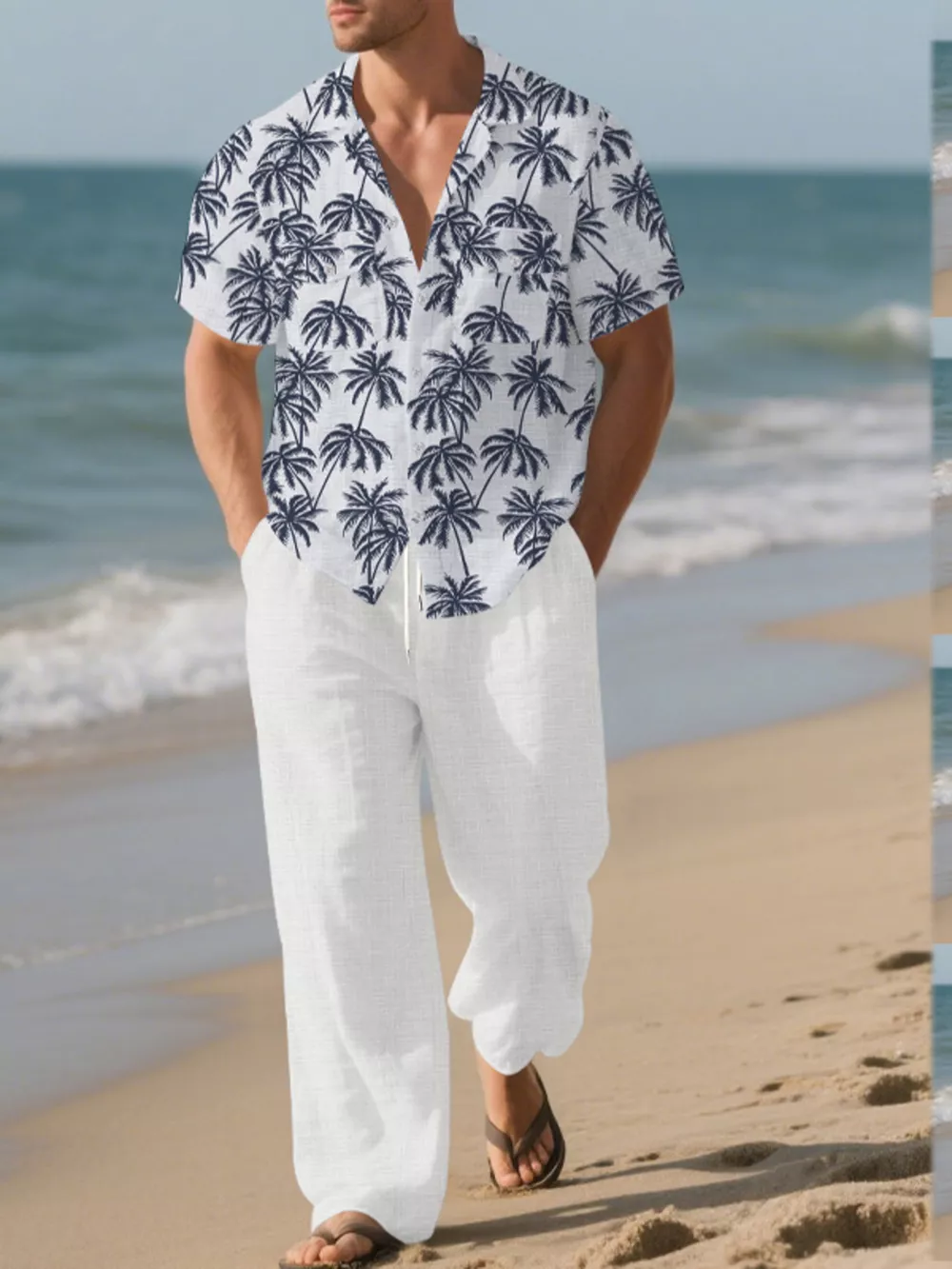 Men's Full Size Tropical Palm Print Button Up Shirt and Pants Set Plus Size, image 2