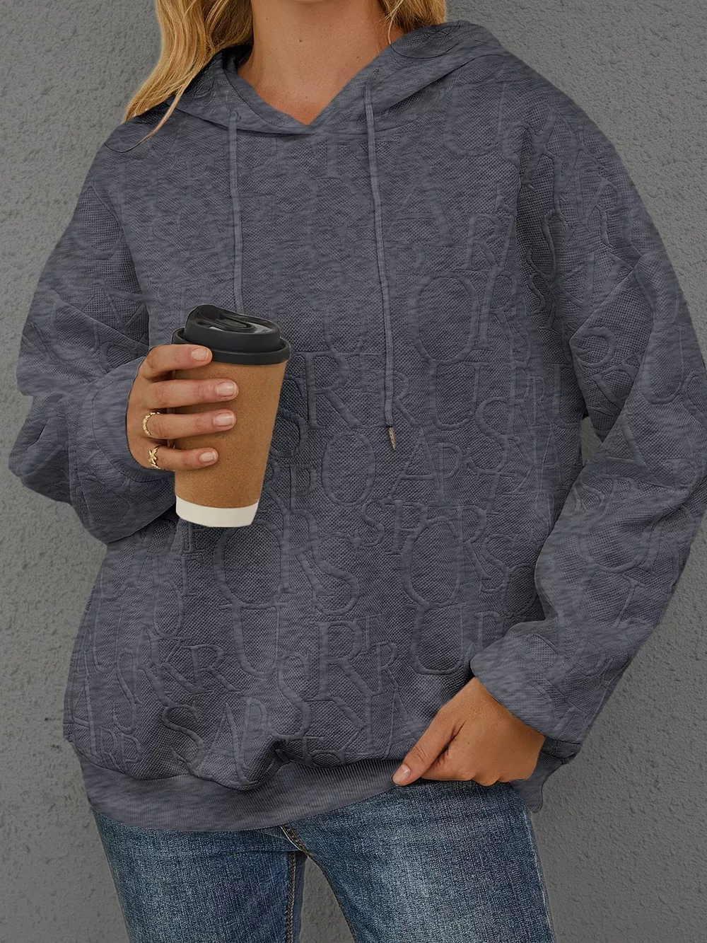 Full Size Embossed Lettering Casual Hoodie Plus Size, image 17