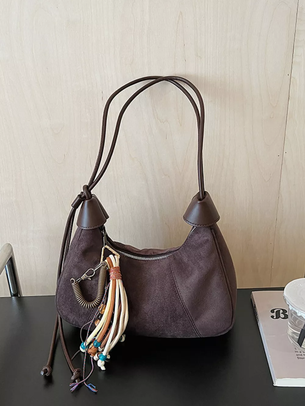 Vintage Suede Tassel Shoulder Bag, image 12