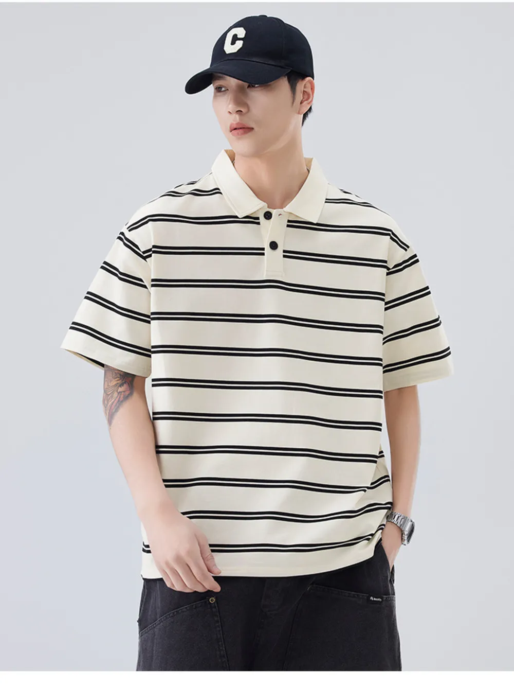 Men's Plus Size Striped Half Sleeve Polo