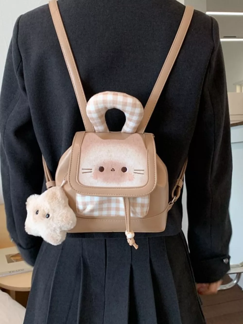 Cat Plaid Backpack Bag, image 10