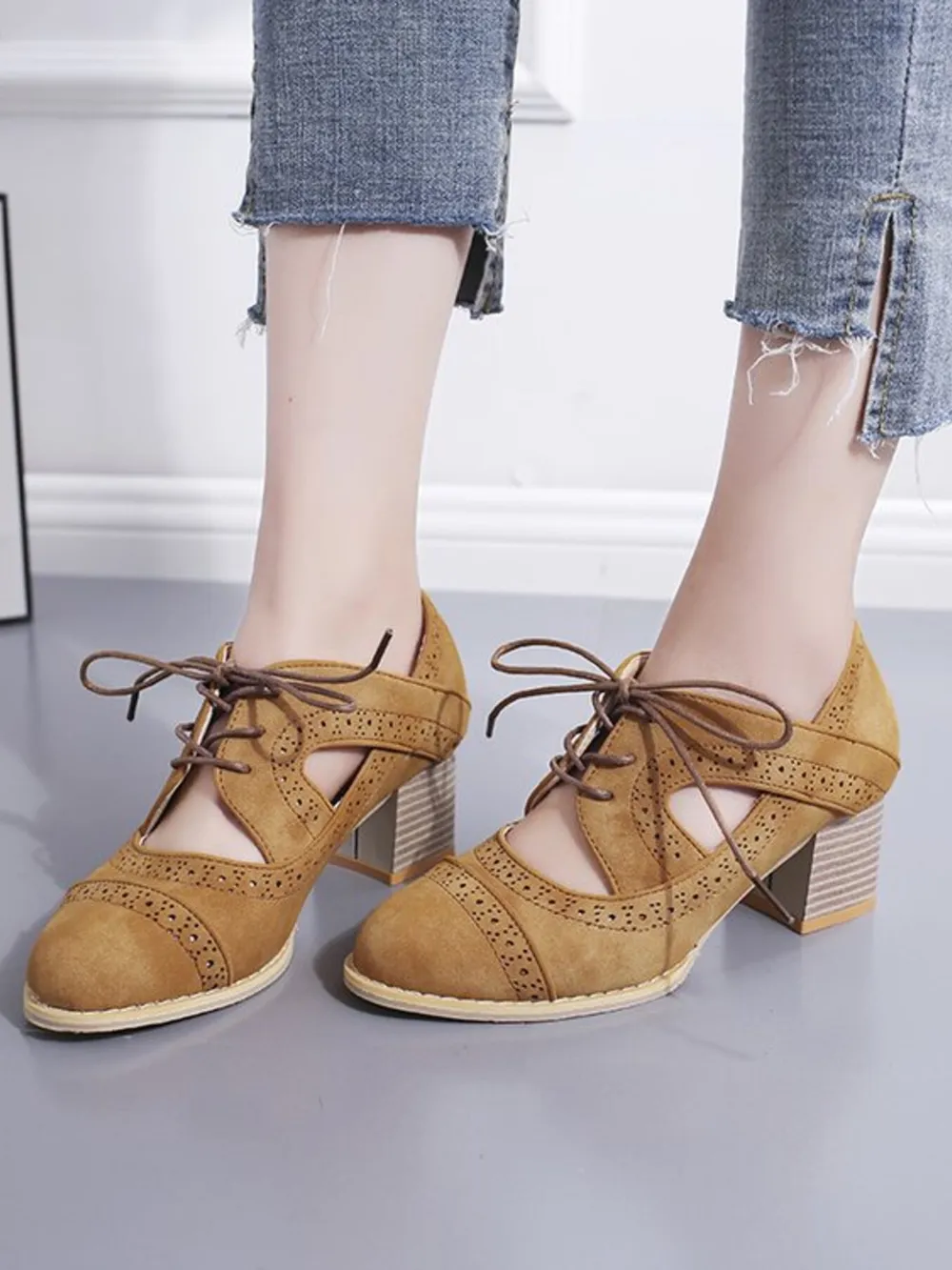 Lace-Up Block Heel Pumps, image 2