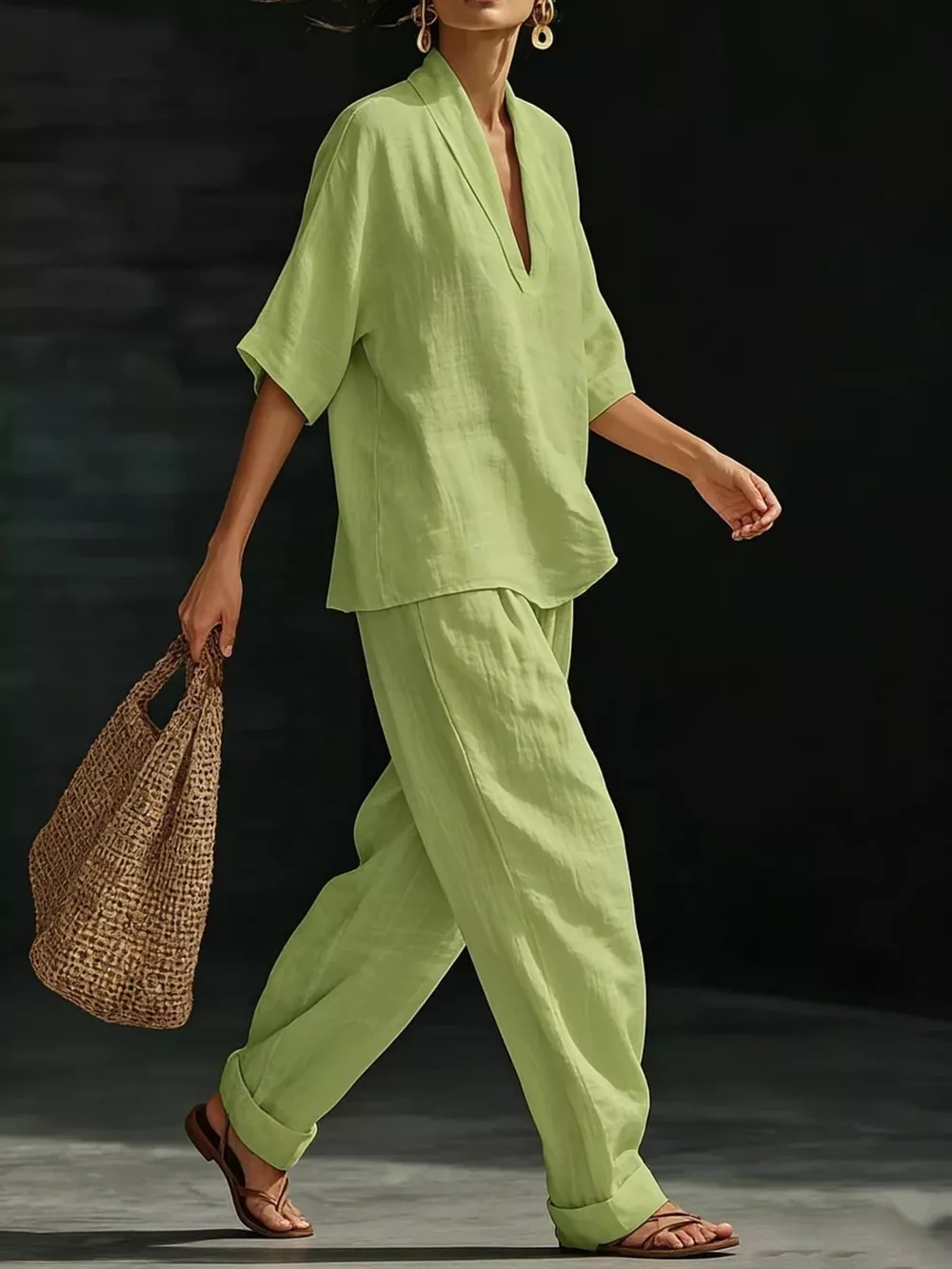 Half Sleeve Loose Fit Top and Pants Set, image 6