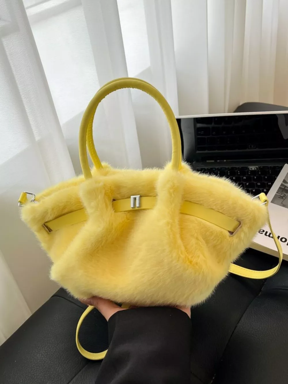 Fluffy Crossbody Bag with Buckle Detail, image 3