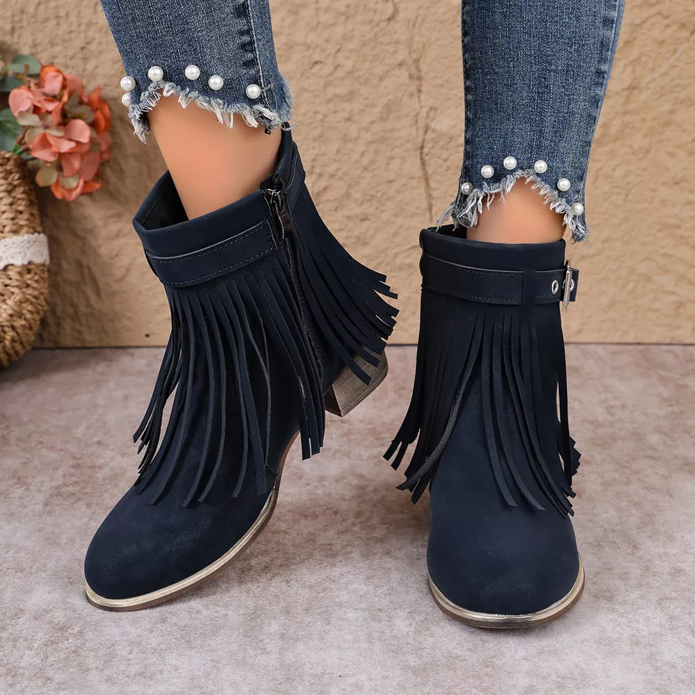 Fringe Ankle Boots with Buckle Detail, image 3