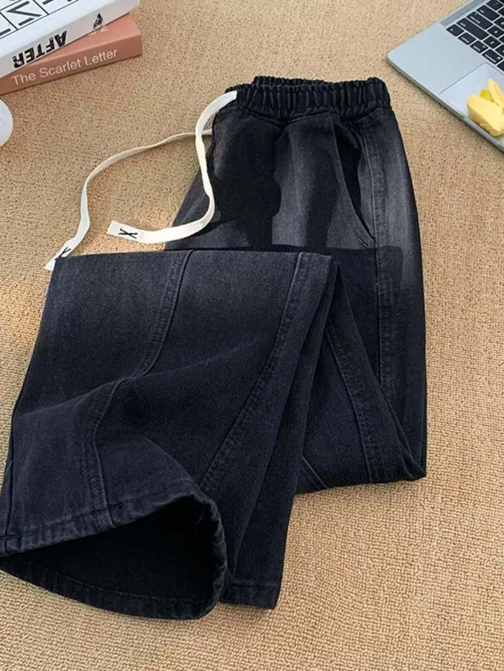 Men's Plus Size Elastic Waist Wide Leg Jeans, image 5