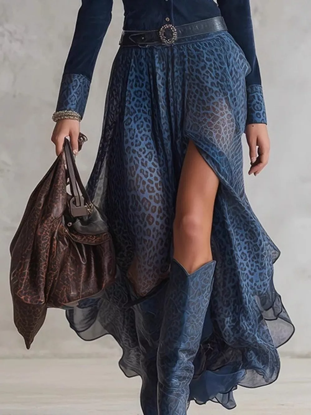 Leopard Button Front Long Sleeve Maxi Dress, image 3