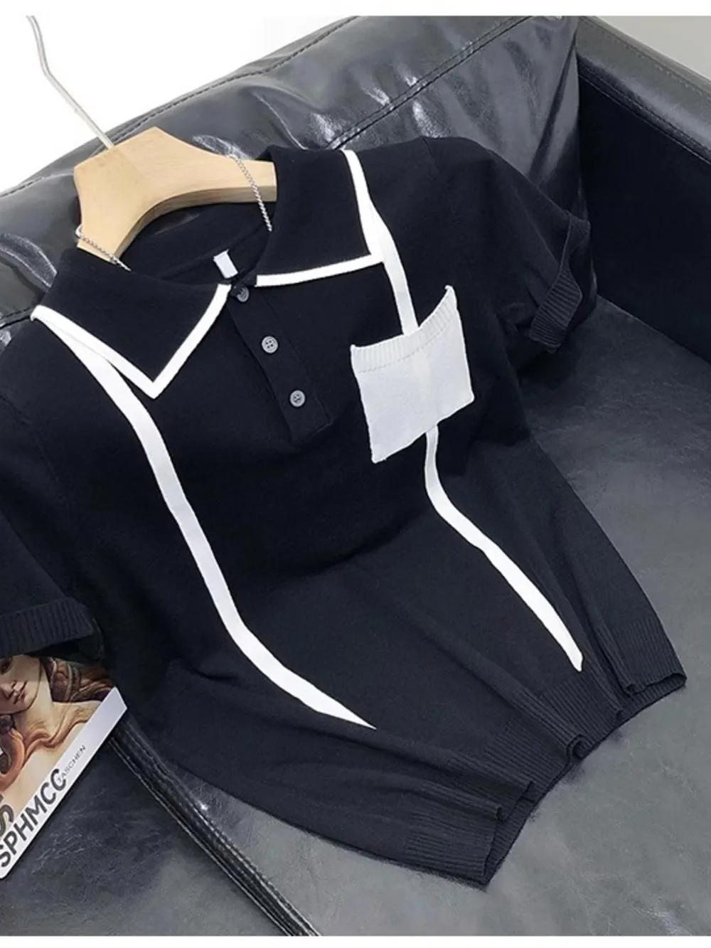 Men's Full Size Contrast Trim Knit Polo Shirt Plus Size, image 3