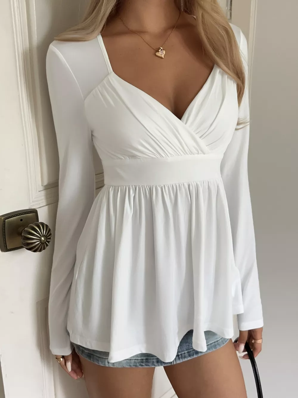 Surplice Peplum Long Sleeve Top, image 2