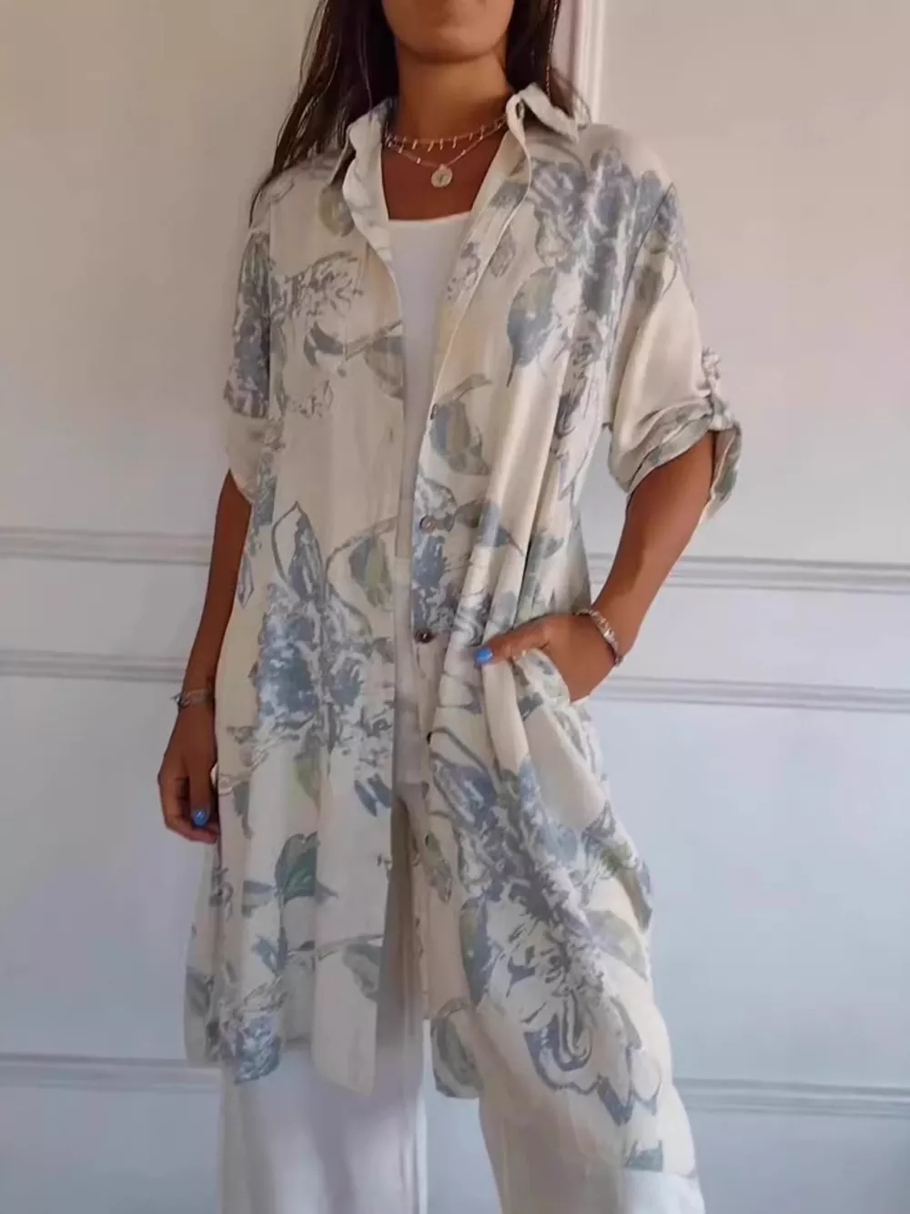 Full Size Floral Print Button-Up Shirt Dress Plus Size, image 5