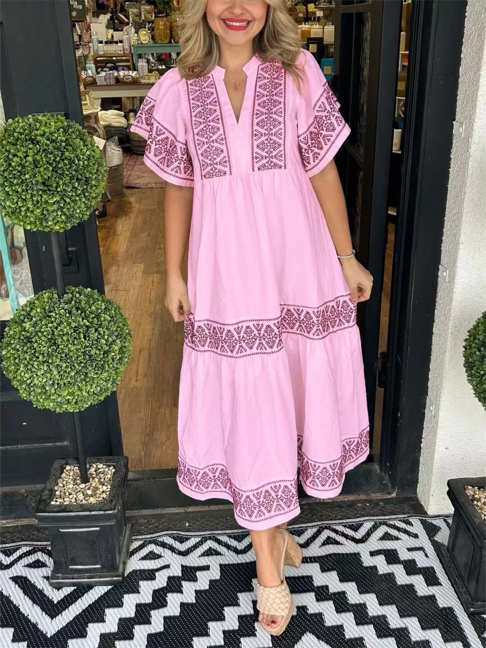 Full Size Geometric Print Midi Dress Plus Size, image 5